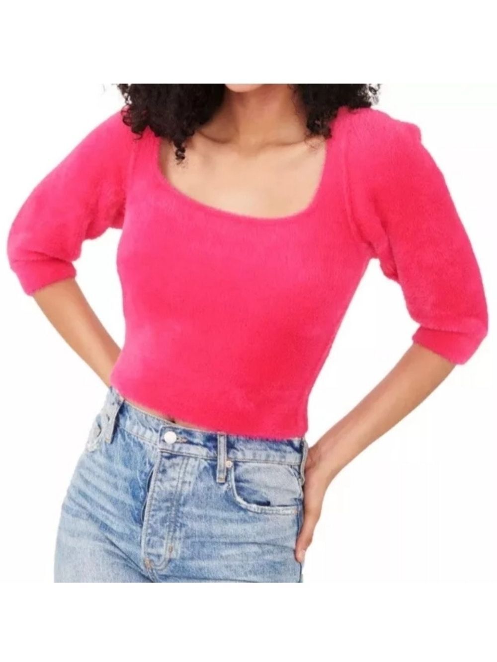 FREE PEOPLE | Moonbeam Cropped Pullover Soft Fuzzy Pink Sweater  sz MEDIUM